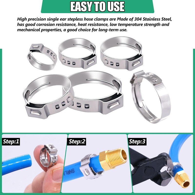 Twidec/48PCS 3/8",1/2",3/4",5/8",1" PEX Cinch Clamps Kit 5 size,Stainless Steel Pex