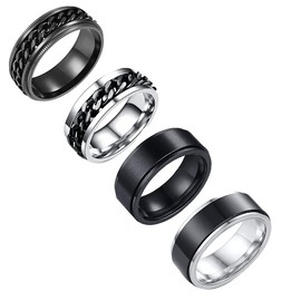 yfstyle 4PCS Stainless Steel Rings for Men Wedding Ring Cool Simple Band Rings for Men Black Plated Matte Finish Stackable Bands Rings Size 6-12-black setA-9