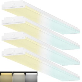 FaithSail Dimmable 4FT LED Wraparound, 4 Foot LED Light Fixture with 3 Watt/3 Lumen/3 CCT, 30W/40W/50W, 3500lm/4500lm/5500lm, 3000K/4000K/5000K, 48'' Flush Mount Light, Fluorescent Replacement, 4 Pack