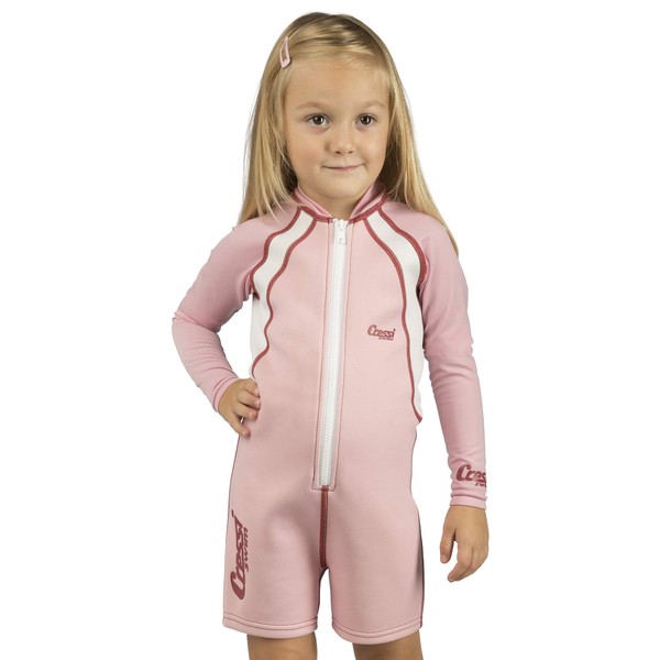 Cressi Unisex Kid Shorty Thermal Wetsuit Neoprene Ultra Stretch 1.5/2mm , Rose/Blanc/Manches Longues, S (2 ans)