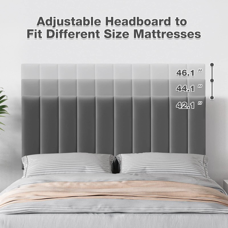 Queen Size Bed Frame Headboard ,Velvet Upholstered Platform Bed Frame