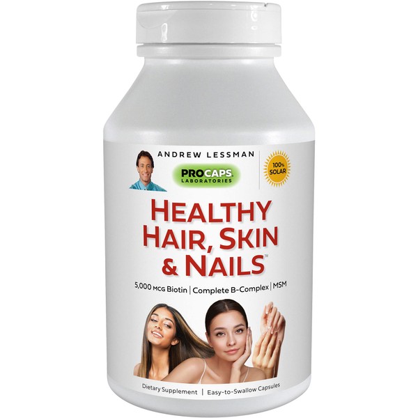 ANDREW LESSMAN Healthy Hair, Skin & Nails 240 Capsules – 5000 mcg High Bioactivity Biotin, MSM, Full B-Complex Promotes Beautiful Hair, Skin and Strong Nails - No Additives. Easy to Swallow Capsules