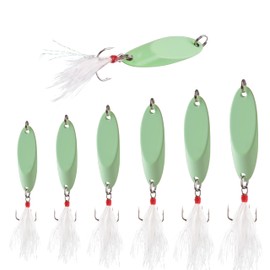 Fishing Spoon Lures Luminous Casting Metal Fishing Jigs Baits Glow Fish Tackle with Treble Hooks Spinning Lure for Saltwater Freshwater Trout Bass Salmon （5G-6PCS）