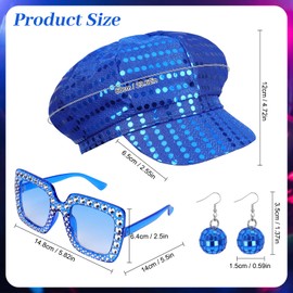 Dreamtop 3Pcs Sequin Abba Blue Hat Disco Hat for Adults Abba Cap 70s Abba Accessories with Blue Hat Sunglasses Earrings Abba Costume Set for Women Theme Party Birthday Dance