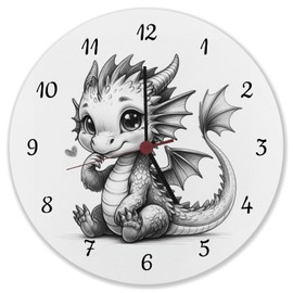 Cute Baby Dragon Wall Clock Cute Resting Dragon Cute Pose Sitting Fantasy Creature Decoration for Children's Room