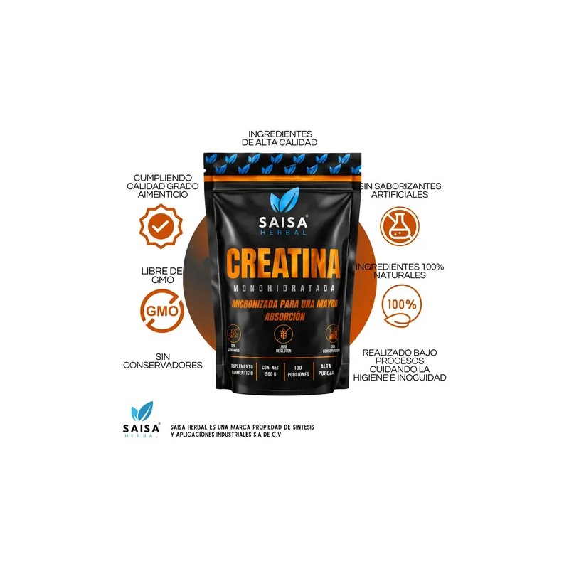 Creatina Monohidratada Alta Absorción 500 G Saisa Herbal Sin Sabor