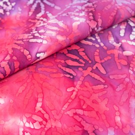 Singer Fabric S-100% Cotton, Batik Collection, Pink and Purple Leaves, Cut by The Yard, 42 Inches