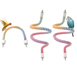 3pcs Nopikku Gradient Bendable Bird Rope Perch Stand Bird Cage Climbing Rope Toys for Parakeet Lovebirds Cockatiels Budgies Play (2 Long + 1 Short)