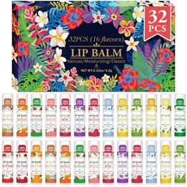 VISRIE- Paquete de 32 bálsamos labiales, bálsamo labial natural a granel con vitamina E y aceite de coco, bálsamo labial hidratante para labios secos