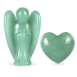Artistone Green Aventurine Guardian Angel Heart Stone Healing Crystal Set Hand Carved Gemstone Angel Worry Stones Figurines Healing Reiki Meditation