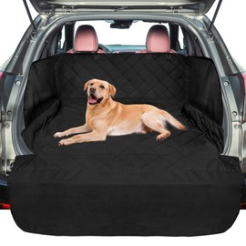 F-color SUV Cargo Liner for Dogs - Waterproof Pet Cargo Liner with Side Flaps, Comfort Dog Cargo Cover with Bumper Flap, Scrachproof Non-Slip Large Size for SUVs Sedans Trunks Vans, Black