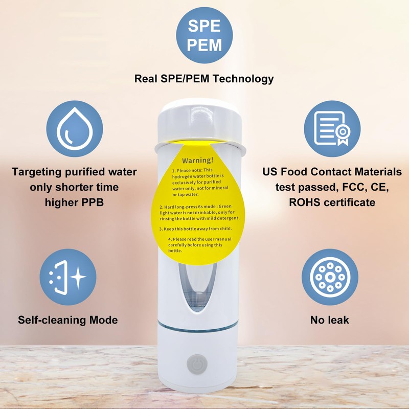 Hydrogen Water Bottle with Indicator Light, Real 4000ppb, SPE/PEM Technology,