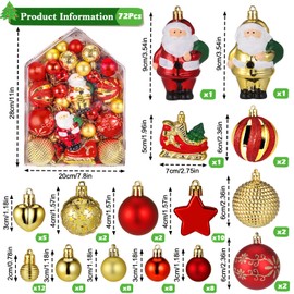 Kssvzz 72Pcs Christmas Baubles, Gold and Red Christmas Tree Decorations Set, Christmas Ball Ornaments Shatterproof for Xmas Hanging Decorations Festival Party Holiday Decor
