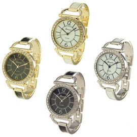 Geneva Platinum 12214012 Women's Czech Rhinestone Round Face Watch-WHITE/GOLD