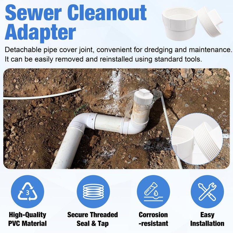 4" PVC Sewer Cleanout Adapter with Plug and Tape Durable
