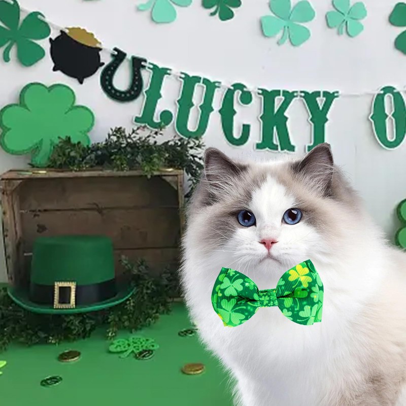 Sucrain 2 Pack St. Patrick's Day Cat Collar with Bow