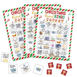 QUDNCR Christmas Bingo Game, Merry Christmas Party Bingo Cards for Adults, Xmas Party Decorations Supplies, Winter Themed Birthday Favors for 24 Players, 12