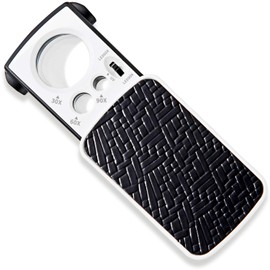 PhoenixLoupe Portable Magnifier for Jewelry Appraisal Proofing and Review [30x, 60x, 90x] with 3 Different Lenses, LED Light, Black Light (Black)