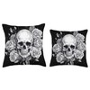 Skull with Roses Black and White Throw Pillow