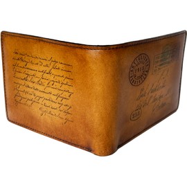 Artiglieria Fiorentina - MASCAGNI - Genuine Leather Wallet for Men Vegetable Tanned with Picture of an Antique Postcard with or without Wallet - Made in Italy, Brown with Wallet, Brown with wallet,