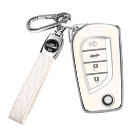 QBUC for Toyota Flip Key Fob Cover Soft TPU Key Case Cover with Keychain for Fortuner Tundra Camry RAV4 Challenger Key Shell