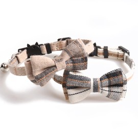 PIANETA Cat Collars, Set of 2, Puppy Collars, Cat Loquat, Includes Stray Tag, Ribbon, Bell Included, Buckle, Adjustable Size, Khaki