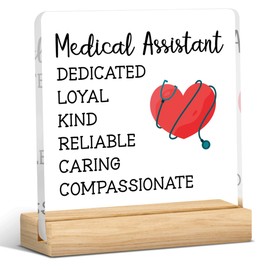 Medical Assistant Gifts for Women Men Thank You Gifts Patient Access Week Gifts for MA Nurse Administrative Professional Day Gifts Clear Acrylic Decor Sign with Wood Stand for Desk Shelf 4 X 4 Inch