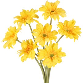 SYHMUP 7 Pcs Gebera Daisies Artificial Flowers Fake Daisy Real Touch Faux Silk Flowers Bouquet for Indoor Home Arrangements Vase Wedding Party Table Centerpiece DIY Floral Decor Fall Yellow