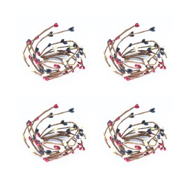 KMI Floral Flower Napkin Rings, 1.5" - Set of 4 Spring Napkin Rings, Red White Blue Fake Berries, Farmhouse Decor, Dining Table Accessories for Everyday and Holidays, Christmas, Thanksgiving, Easter