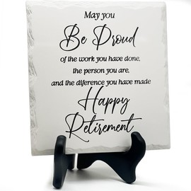 Retirement Gifts for Women Men Ceramic Happy Retirement Table Decorations with Wooden Stand Retirement Party Decorations for Teacher Nurses Doctor Coworker