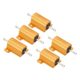 PATIKIL 25W 15 Ohm Aluminum Shell Resistor, 5 Pack Aluminum Housing Resistor Housed Case Wirewound Resistors Screw Tap Power Resistor 5% Tolerance, Golden