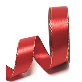 s.dekoda Satin Ribbon 25 m x 25 mm Red Gold Christmas Ribbon Decorative Ribbon Gift Ribbon [1371]