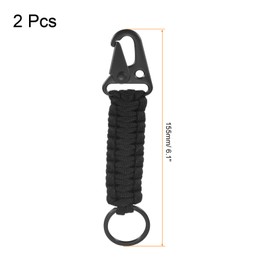 [PATIKIL] Paracord Keychain 2 Pcs Braided Lanyard Key Clip Leather Belt Survival Keychain Key for Men Women Black