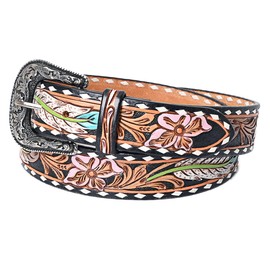 American Darling Beautifully Hand Tooled Black Genuine American Leather Belt Men and Women Western Belt with Removable Buckle