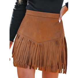 CUPSHE Women Skirts Terra Cotta High Waist Fringe Mini Skirt Short Skirts,M Orange Brown