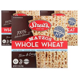 Streit's Whole Wheat Matzo - Thin & Crispy, Non-GMO, Sodium Free, Low Fat, Vegan, Family Owned, Kosher Certified (11oz, Pack of 3)