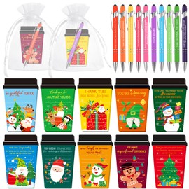 Kosiz 90 Pcs Christmas Coffee Cup Notepad with Pen Bulk Employee Appreciation Sticky Notes Christian Notepad Inspirational Notepad Thank You Gifts for Teacher Staff Christmas Party Favors(Snowman)