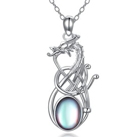 enjoylifecreative Moonstone Dragon Necklace for Women Girls Sterling Silver Celtic Dragon Necklace Dragon Jewellery Birthday Gifts for Men Boys, Sterling Silver, Moonstone