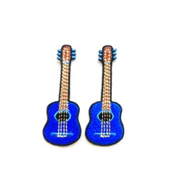 PLpatch Set of 2 Tiny. Mini Guitar Acoustic Musical Instrument Little Cute Cartoon Blue Logo1 Sew Iron on Embroidered Applique Badge Sign Patch Clothing Costume