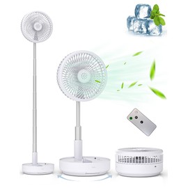 Primevolve Portable Oscillating Standing Fan,Rechargeable Battery Operated USB Floor Table Desk Fan with Remote, Bedroom Camping Travel Fans White 7.7"