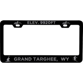 R and R Imports Grand Targhee Wyoming Etched Metal License Plate Frame Black