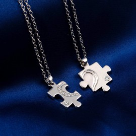 VGWON Birthday Day Gift for Him/Her, Couples Diamond Encrusted Puzzle Necklaces, Matching Couples Necklace, Romantic Gift for Boyfriend Girlfriend Husband Wife