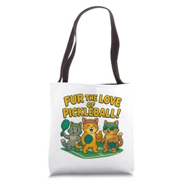 Fur the Love of Pickleball, Funny Cat Player Sports Design Tote Bag