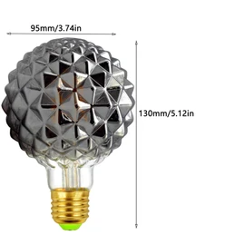Lxcom Lighting G95/G30 Pineapple Decorative Edison Bulb 4W(40W Equivalent) Globe Light Bulbs Warm White 2700K E26 Medium Base Smoke Grey Glass Filament Bulbs for Table Lamp Wall Sconce, 2 Pack