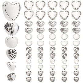 SOFPLATE 1 Box 120Pcs Antique Silver Heart Beads Heart Charm Spacer Bead Metal Alloy European Style Love Hearts Loose Spacer Beads for jewellery Making Bracelets Earrings Crafts Valentines Day Gifts