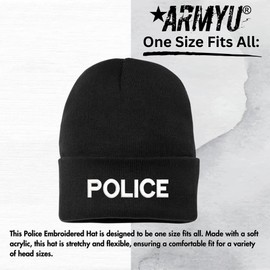 Black Police Beanie Watch Cap Embroidered Police Officer Guard Gear Warm Acrylic Winter Hat