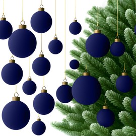 Foilswirl 36 Pcs Velvet Christmas Balls Bulk - Flocked Christmas Tree Ball Ornaments Hanging Decoration for Xmas Tree, Wreath, Home or Party Decorations, 2.36", 2.76", 3.15"(Navy Blue)