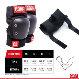 Core Protection Street Elbow Pads Suitable for Kids, Teens & Adults Elbow Protection for Skateboarding, Scooters & Skating Adjustable Pads Black/Red - Large