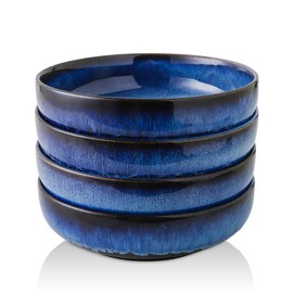 KOOV Ceramic Bowl, 46 OZ Pasta Bowls Set of 4, Large Salad Bowl Set, Large Bowl For Eating, Dinner Bowls, Stackable Serving Bowls, Reactive Glaze Series (Nebule Blue)