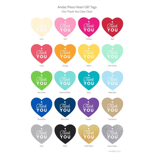 Andaz Press Heart Gift Tags, Chic Style, Thank You, Printed Gold Glitter, 30-Pack